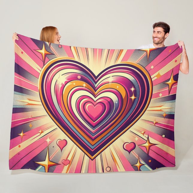 70s pop art heart/Valentine's  Mug Fleece Blanket (In Situ)