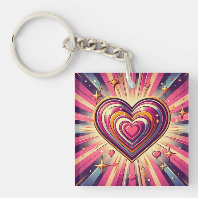 70s pop art heart/Valentine's  Mug Key Ring (Front)