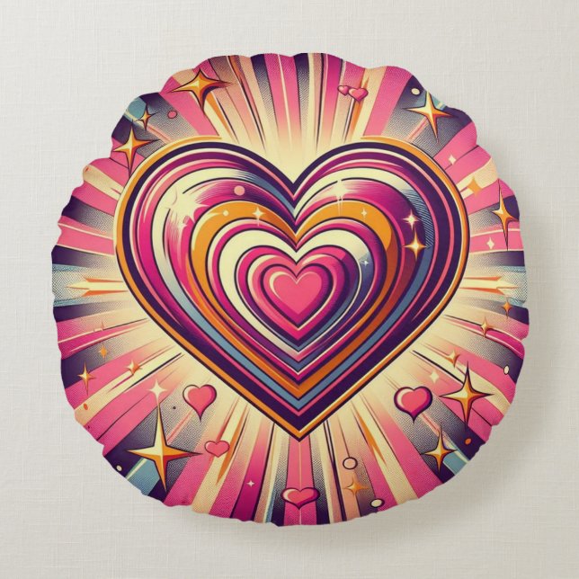 70s pop art heart/Valentines  Round Cushion (Front)