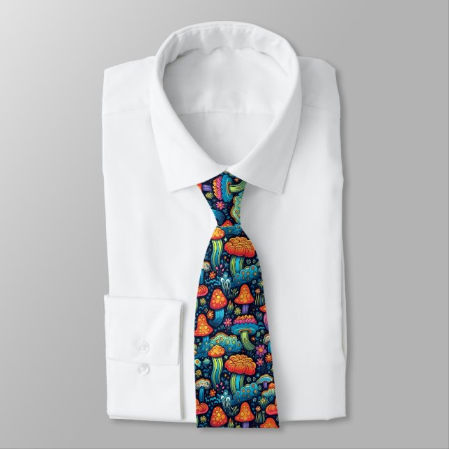 70's Psychadelic Groovy Mushrooms Necktie (Tied)