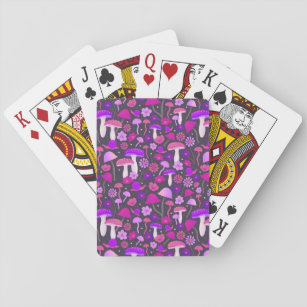 70s Psychedelic Mushrooms Purple, Pink, & Black Playing Cards