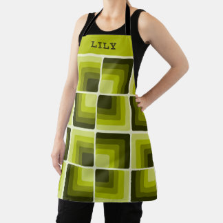 70s Rainbow Squares Monochrome Green Apron