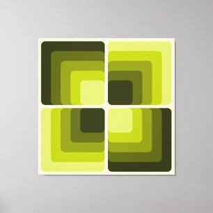 70s Rainbow Squares Monochrome Green Canvas Print