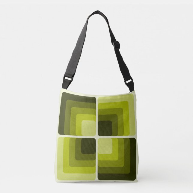 70s Rainbow Squares Monochrome Green Crossbody Bag (Front)