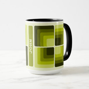 70s Rainbow Squares Monochrome Green Mug
