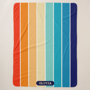 70s Rainbow Stripes Sherpa Blanket