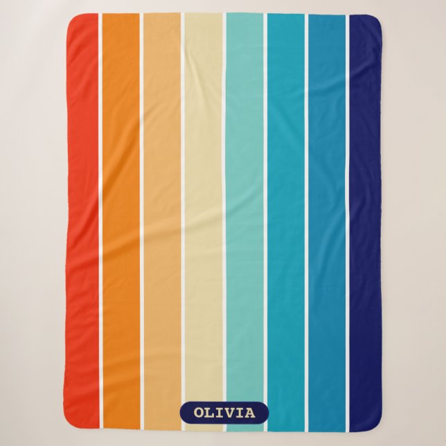 70s Rainbow Stripes Sherpa Blanket (Front)