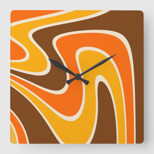 70s Retro Abstract Lava Design Square Wall Clock (Front)