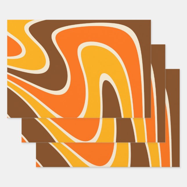 70s Retro Abstract Lava Design Wrapping Paper Sheet (Set)