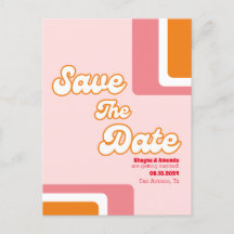 70s Retro blush pink orange groovy save the date