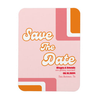 70s Retro blush pink orange groovy save the date Magnet