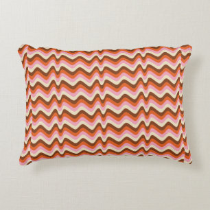 70s retro brown and pink wave pattern  decorative cushion