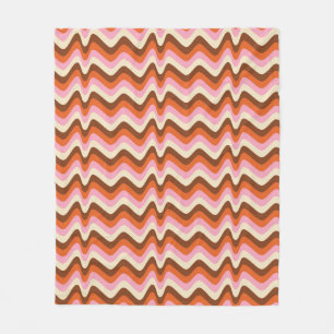 70s retro brown and pink wave pattern  fleece blanket