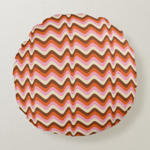 70s retro brown and pink wave pattern  round cushion