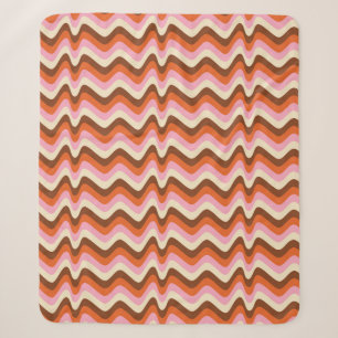 70s retro brown and pink wave pattern  sherpa blanket