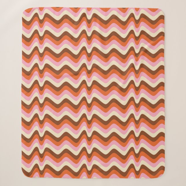 70s retro brown and pink wave pattern  sherpa blanket (Front)