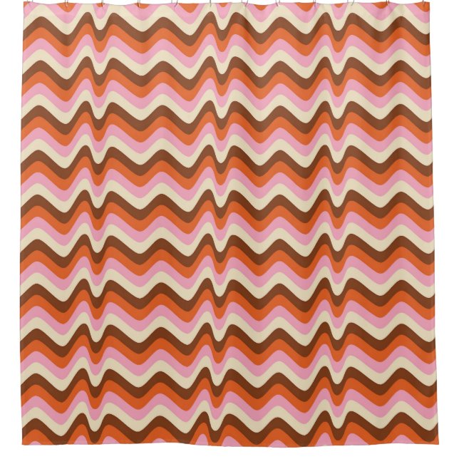 70s Retro Brown Pink Waves Shower Curtain (Front)