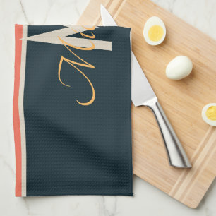 70s retro colorful Stripe names & monogram initial Tea Towel