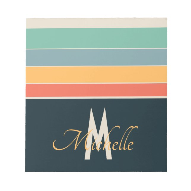 70s retro colourful Stripe initial names & monogra Notepad (Front)