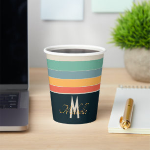 70s retro colourful Stripe initial names & monogra Paper Cups