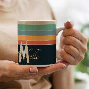70s retro colourful Stripe names & monogram custom Coffee Mug