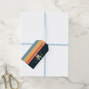 70s retro colourful Stripe names & monogram initia Gift Tags