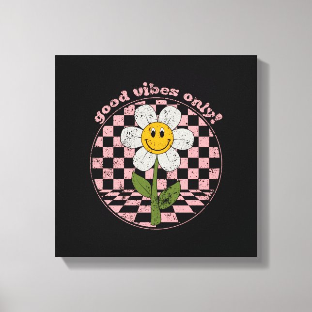 70's Retro Daisy | Good Vibes Only Canvas Print (Front)