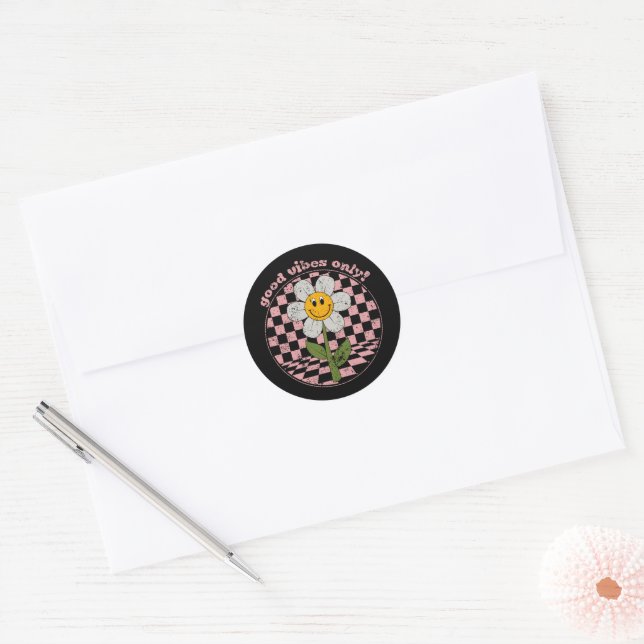 70's Retro Daisy | Good Vibes Only Classic Round Sticker (Envelope)