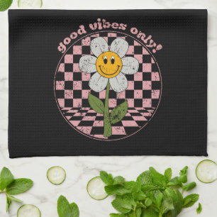 70's Retro Daisy Good Vibes Only Tea Towel