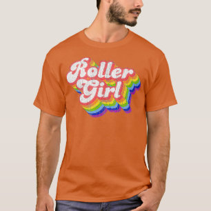 70s Retro Disco Rainbow Roller Girl Roller T-Shirt