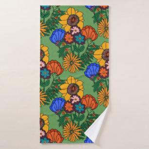 70s Retro Floral Green - Retro mid century modern  Bath Towel