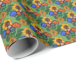 70s Retro Floral Green - Retro mid century modern  Wrapping Paper