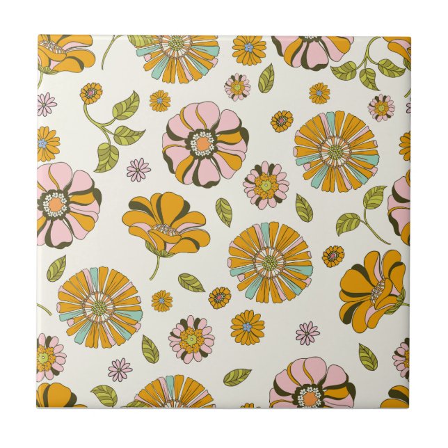 70's Retro Floral Pattern Tile (Front)