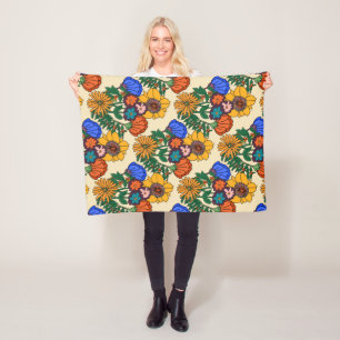 70s Retro Floral Pearl- Mid Century Modern Fleece Blanket