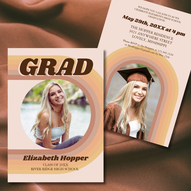 70s Retro Groovy Arch Funky Photo Graduation  Invitation (Creator Uploaded)
