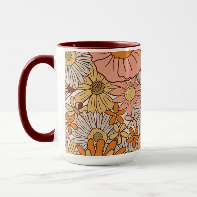 70s Retro Groovy Floral Pattern Mug (Left)