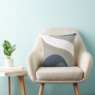 70s Retro Groovy Pattern Blue, Grey Cushion