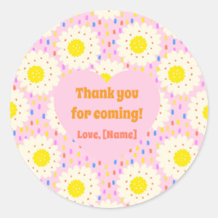 70s Retro Groovy Pink Daisy Floral Pattern Classic Round Sticker