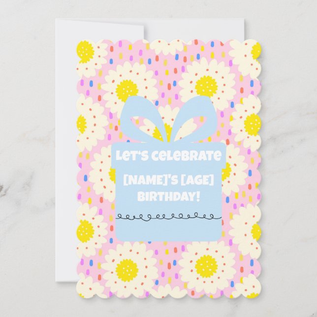 70s Retro Groovy Pink Daisy Floral Pattern Invitation (Front)