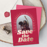 70's Retro Groovy Viva Magenta Photo Save The Date<br><div class="desc">Celebrate in style with these very trendy 70's retro style real foil pressed photo wedding save the date cards. The design is easy to personalise with your own photo and wording and your guests will be thrilled when they receive these fabulous save the date cards. Matching items can be found...</div>