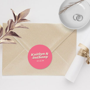 70's Retro Groovy Viva Magenta Wedding Classic Round Sticker