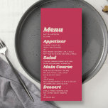 70's Retro Groovy Viva Magenta Wedding Menu<br><div class="desc">Celebrate in style with these very trendy 70's retro style wedding menu cards. This design is easy to personalise with your special event wording and your guests will be thrilled when they see these fabulous menus. Matching items can be found in the collection.</div>