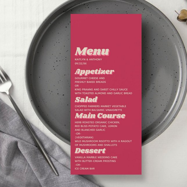 70's Retro Groovy Viva Magenta Wedding Menu (Creator Uploaded)