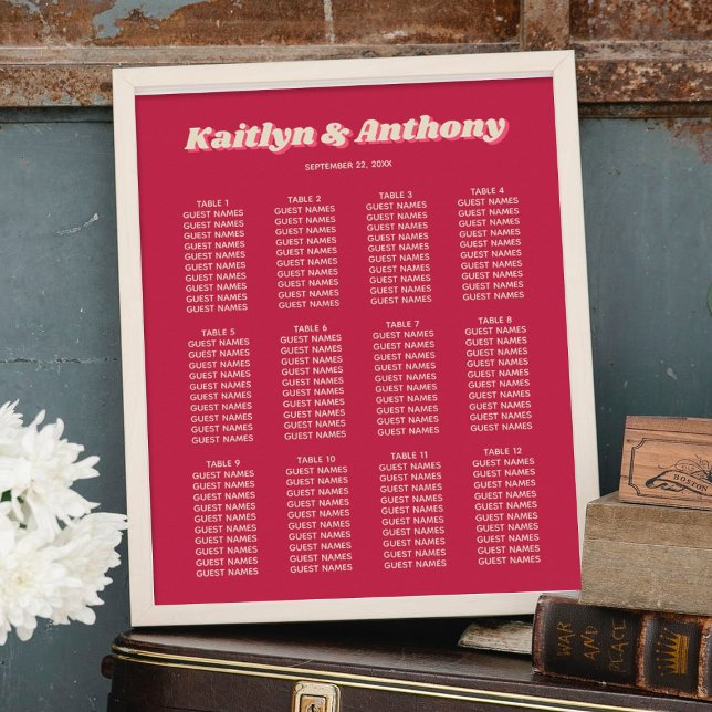 70's Retro Groovy Viva Magenta Wedding Seating Poster (Creator Uploaded)