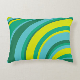 70s Retro Groovy Wave Rainbow Teal Green Yellow Decorative Cushion