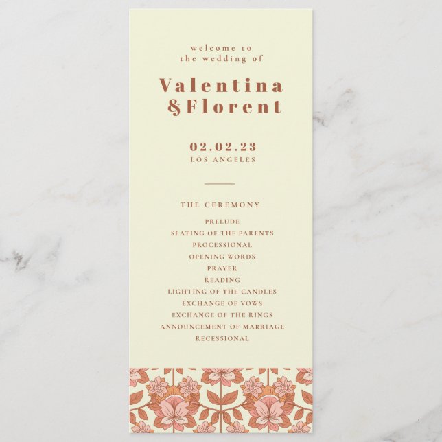 70s Retro Inspired Orange Wedding Program  Programme (Front)