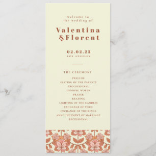 70s Retro Inspired Orange Wedding Program Programme