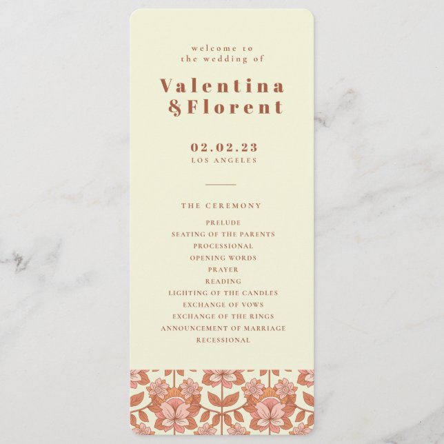70s Retro Inspired Orange Wedding Program  Programme (Front)