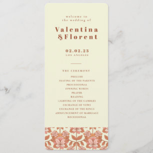 70s Retro Inspired Orange Wedding Program Programme