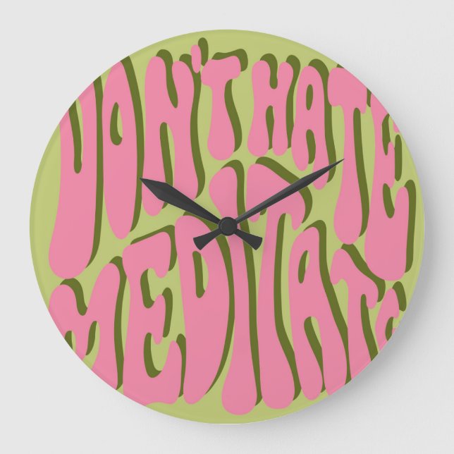 70s Retro: 'Meditate' Motivational Poster Large Clock (Front)